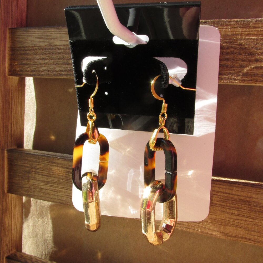NEW Gold Plated Double Link Tortoise/Gold Earrings